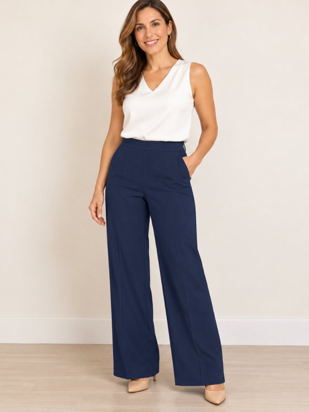 NWT Ann Taylor .Wide-Leg . Satin Pants.Navy Blue. Size 16P